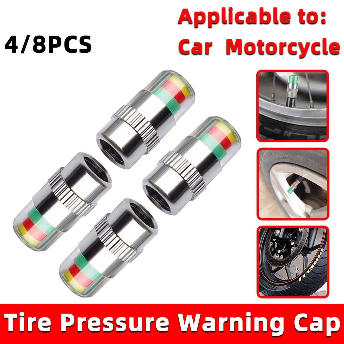 4/8PCS Car Tire Valve Caps wit - Tyre Pressure Gauge 评论和价格