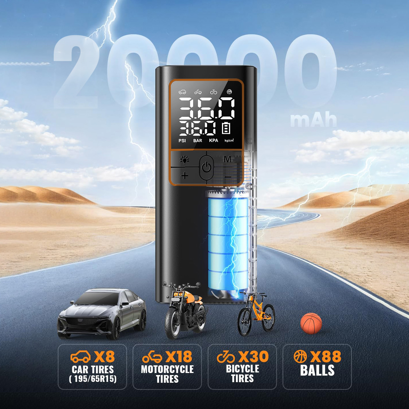 Tire Inflator Portable Air Com - Tyre Pressure Gauge 评论和价格